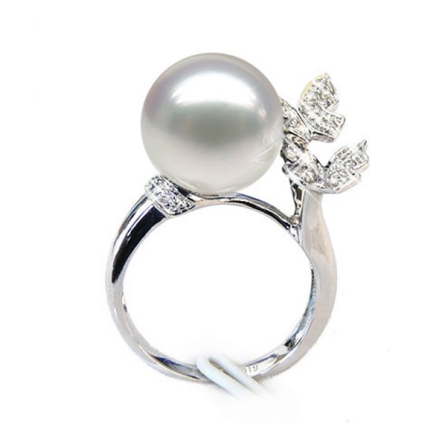 Bague papillons gracieux - Perle d'Australie - Or blanc, diamants