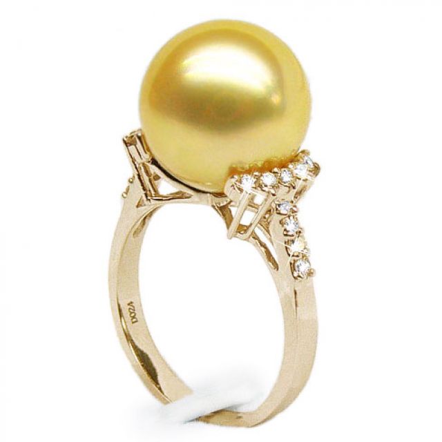 Bague Îles Montebello - Perle d'Australie dorée - Or jaune, diamants