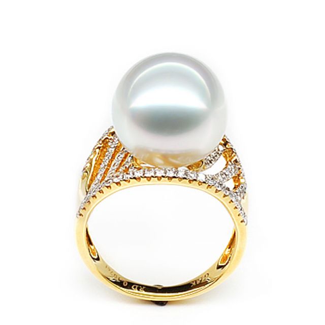 Bague des îles Cocos - Or jaune et perle d'Australie - Diamants