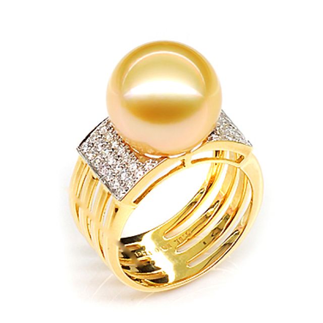 Bague Îles Ashmore-et-Cartier - Or jaune, diamants, perle d'Australie