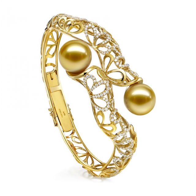 Bracelet joaillerie Bangle - Ondulation et pétales - Perles Australie