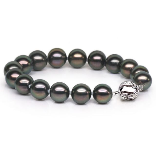 Bracelet perles Tahitiennes noires de 9/10mm - Fermoir en or