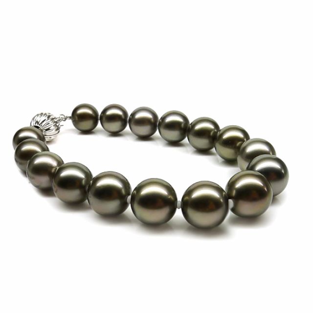 Bracelet perles Tahiti noires 9/10mm - Orient paon avec fermoir or