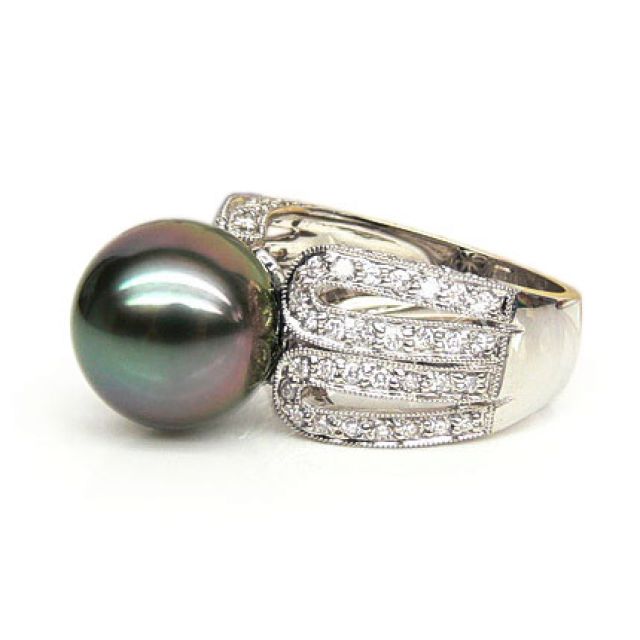 Bague de joaillerie - Luxe - Perle de Tahiti - Or blanc, diamants