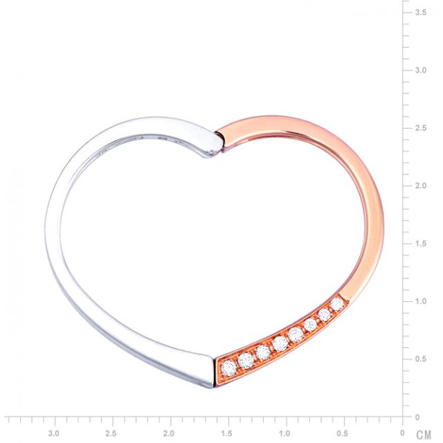 Bague originale deux ors blanc et rose - Pendentif cœur en diamants 