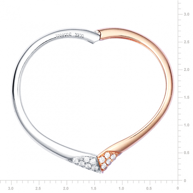 Bague moderne deux ors rose et blanc - Cœur pendentif diamanté