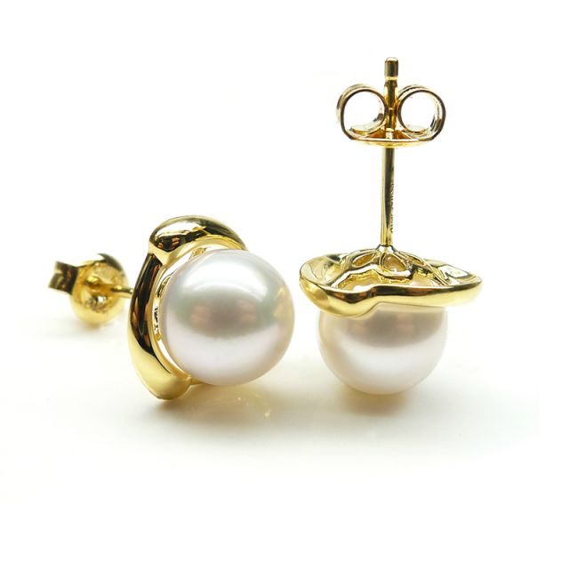 Boucles oreilles ornementation classique - Or jaune, perles eau douce