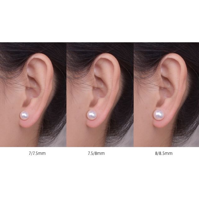 Boucles oreilles or blanc type clou - Perles Akoya du Japon - 7/7.5mm