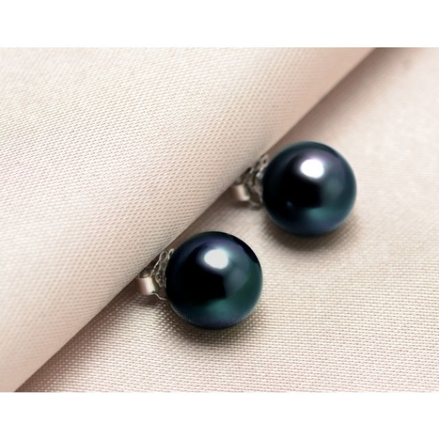 Boucles oreilles perles Akoya noires Japon 7/7.5mm. AAA, Or blanc