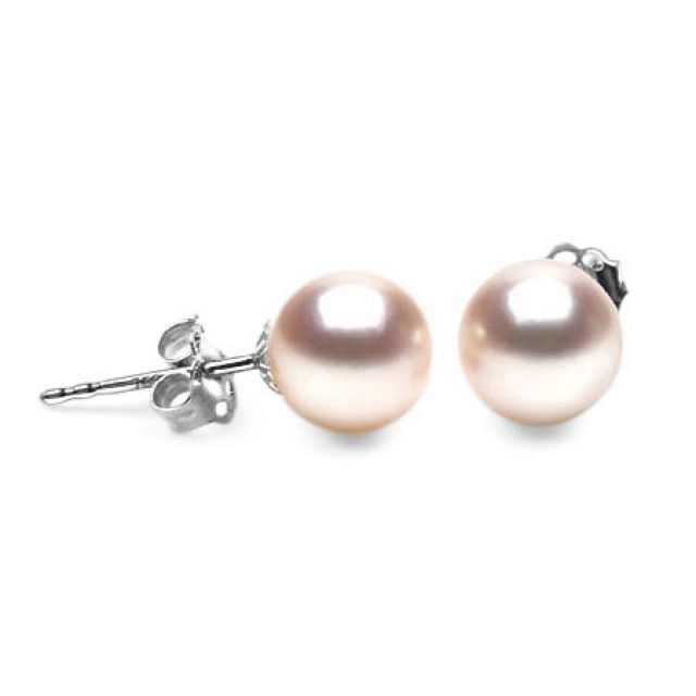 Boucles d'oreilles perles Akoya blanches - 7.5/8mm - AAA - Or blanc