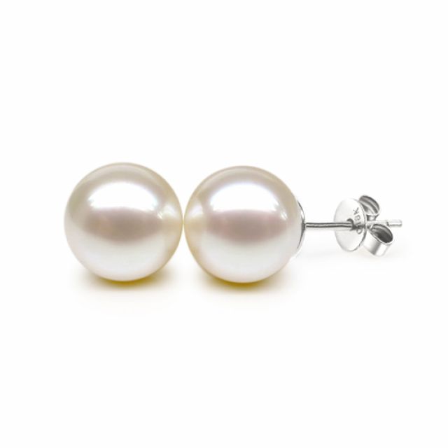 Boucles oreilles or blanc - Clous d'oreilles perles 9/9.5mm culture