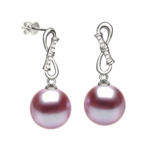 Boucles d'oreilles Bamboo - Pendants oreilles perles & Or blanc