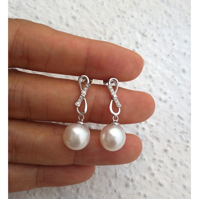 Boucles d'oreilles Bamboo - Pendants oreilles perles & Or blanc