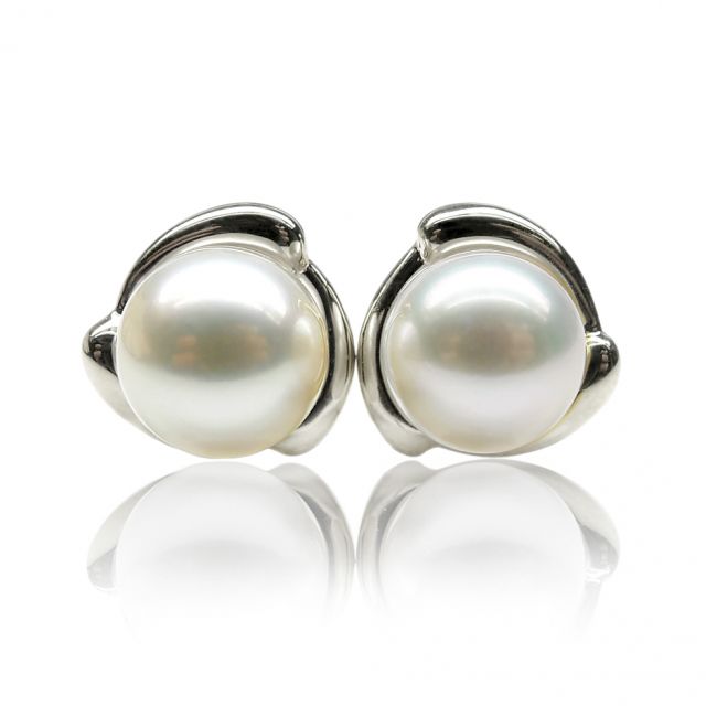 Boucles d'oreilles style classique - Perles de culture, or blanc