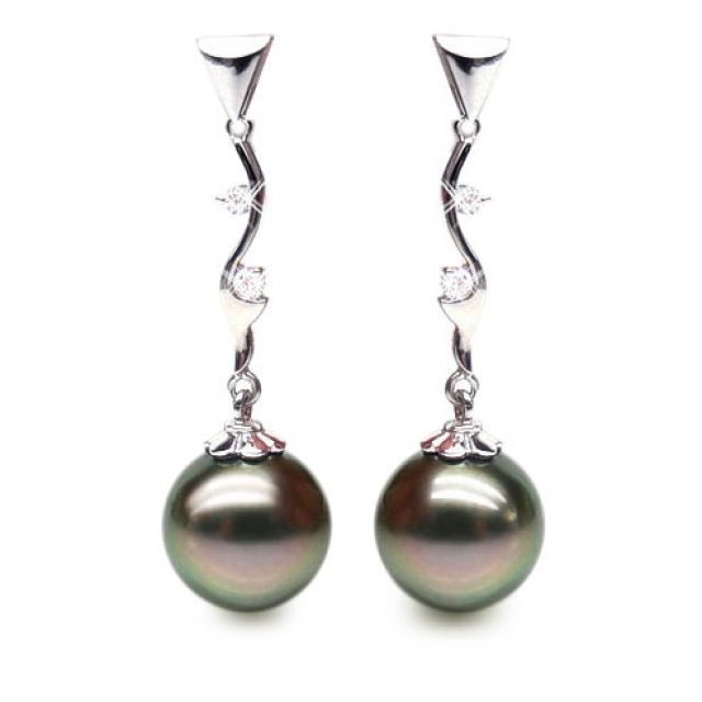 Boucles oreilles perles de Tahiti noires - Style contemporain - Or blanc