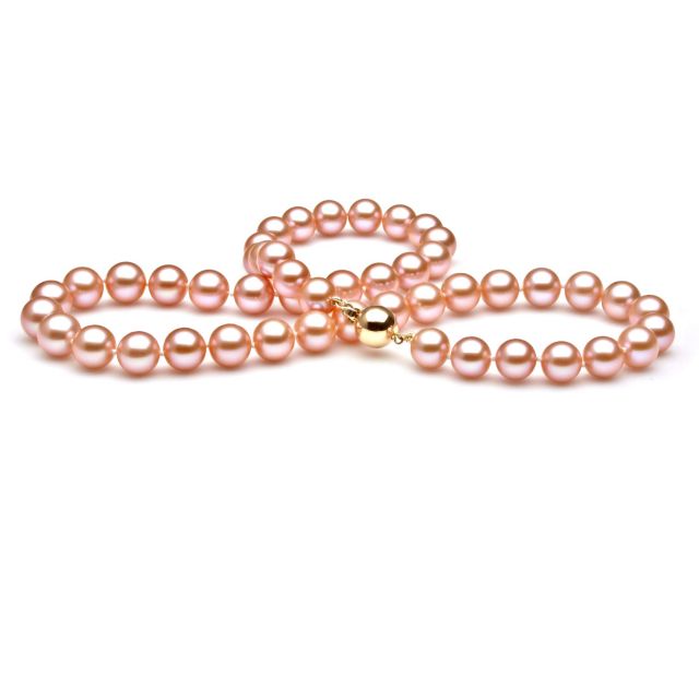 Perle de culture rose - Collier perles eau douce roses - 7.5/8mm