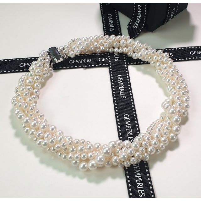 Collier Pierrot I 5 Rangs de Perles Blanches 5/8mm AAA