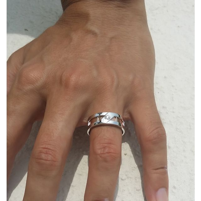 Bague chevalière diamant pour Homme - Deux ors blanc et rose 750/1000