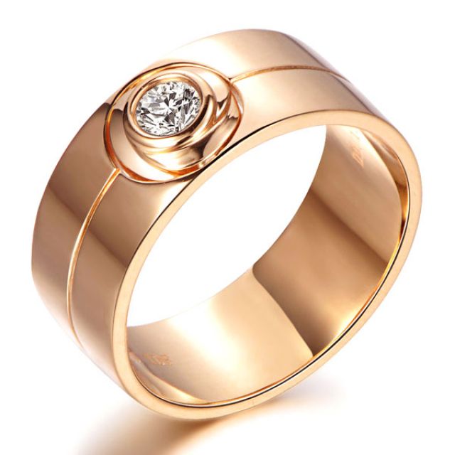 Bague homme type chevalière - 8mm or rose 750/1000 - Diamant 0.20ct