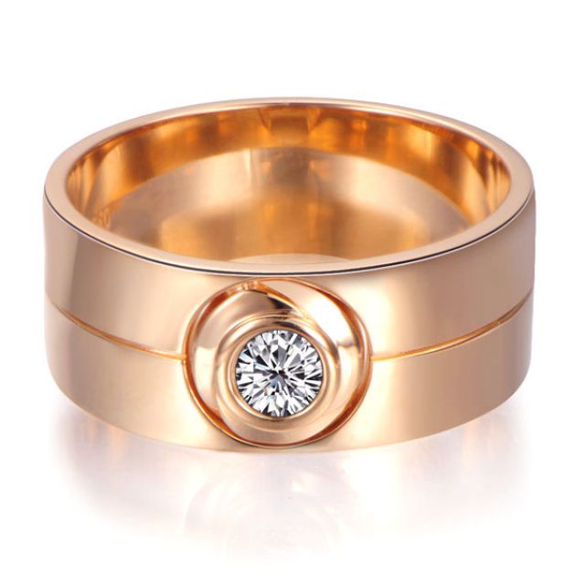 Bague homme type chevalière - 8mm or rose 750/1000 - Diamant 0.20ct