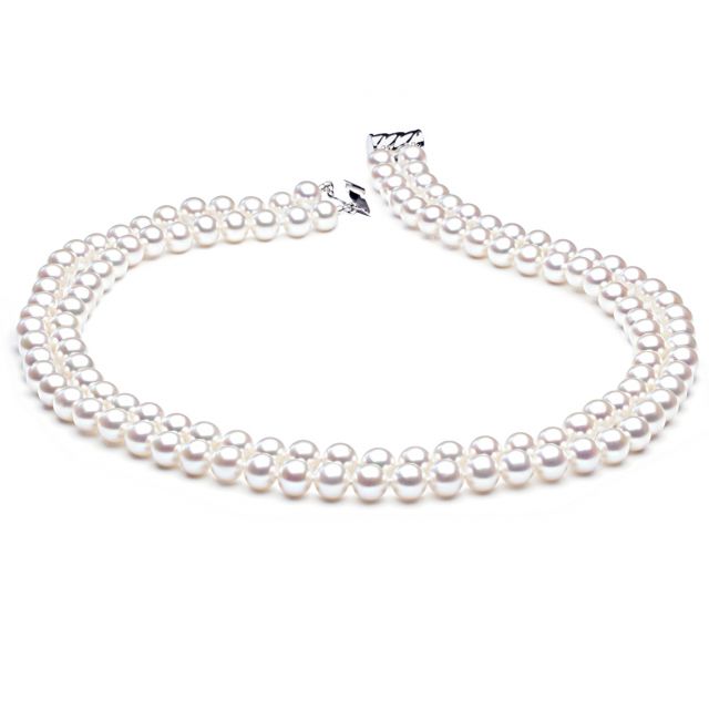 Collier perles 2 rangs - Collier perles mariage - 6.5/7mm