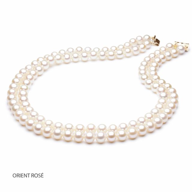 Collier double fil, rang de perles - Perle eau douce blanche - 7/7.5mm