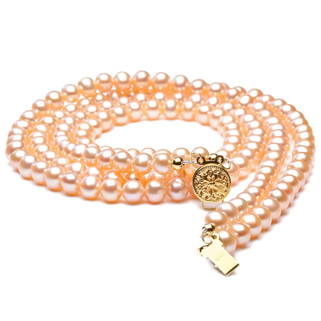 collier double rang perles roses - Perles de culture Chine - 5/5.5mm