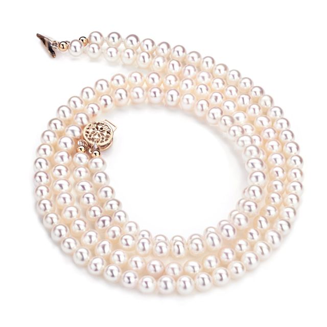 Collier double rang perles culture. Perle eau douce blanche 5/5.5mm