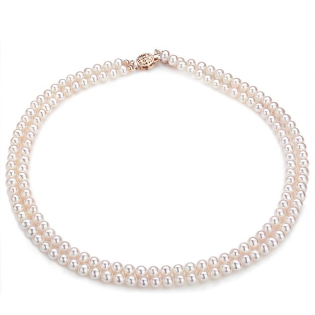 Collier double rang perles culture. Perle eau douce blanche 5/5.5mm