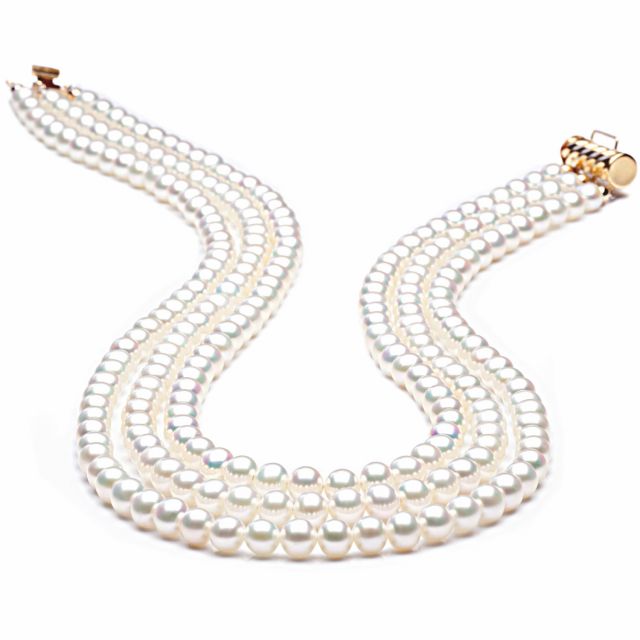 Collier perles 3 rangs mariage. Perle Blanche 5/5.5mm