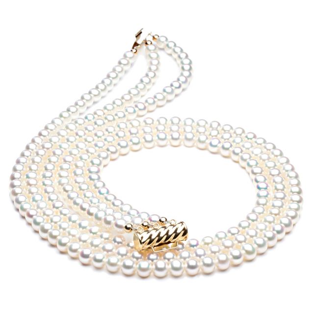 Collier perles 3 rangs mariage. Perle Blanche 5/5.5mm