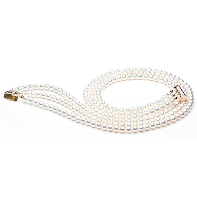 Collier perles 3 rangs mariage. Perle Blanche 5/5.5mm