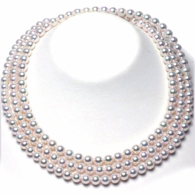 Collier triple perles Akoya blanches - 6.5/7mm - AAA