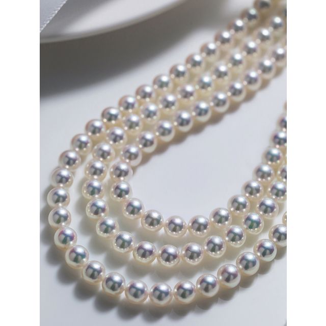 Collier triple perles Akoya blanches - 6.5/7mm - AAA