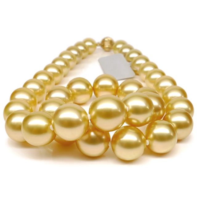 Collier grosses perles d'Australie dorées - Perles rares 11/13mm