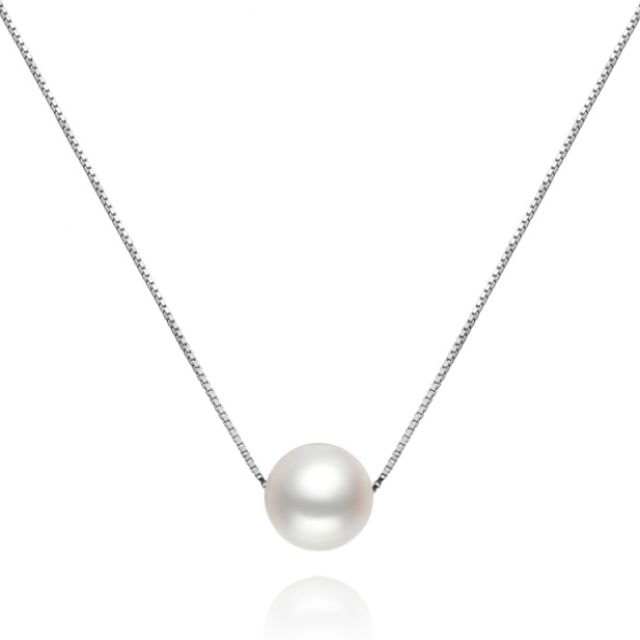 Collier pendentif perle blanche 9/10mm - Chaine or blanc