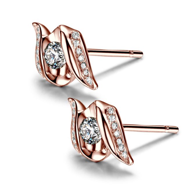 Boucles d'oreilles pendantes. Or rose Diamants. Carat personnalisable