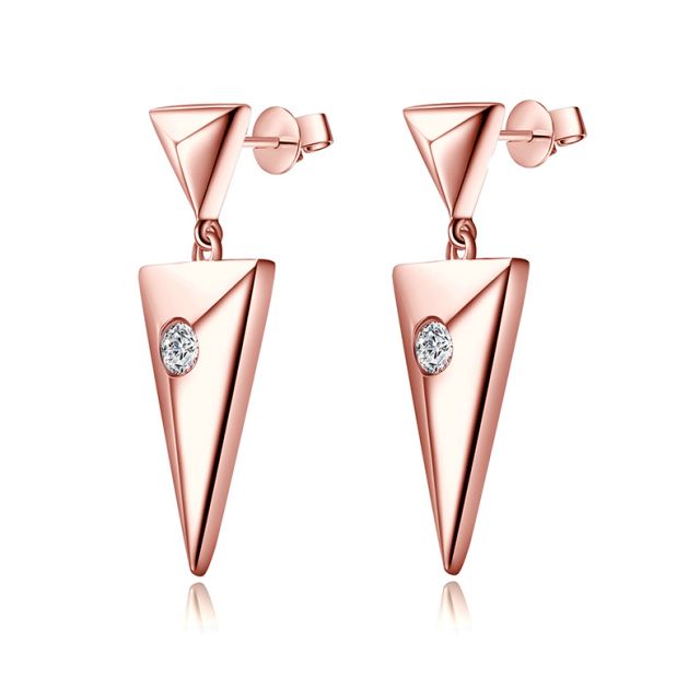 Pendants d'oreilles triangles Or rose. Diamants 0.10ct