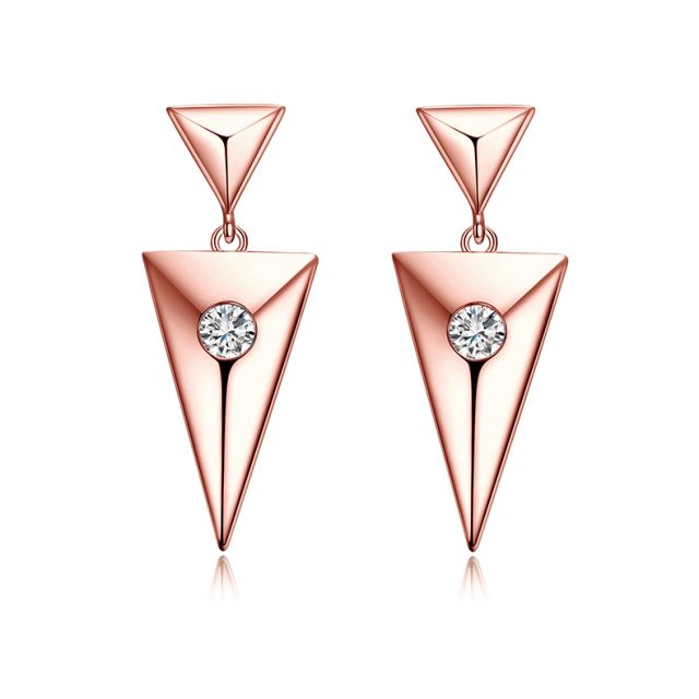 Pendants d'oreilles triangles Or rose. Diamants 0.10ct