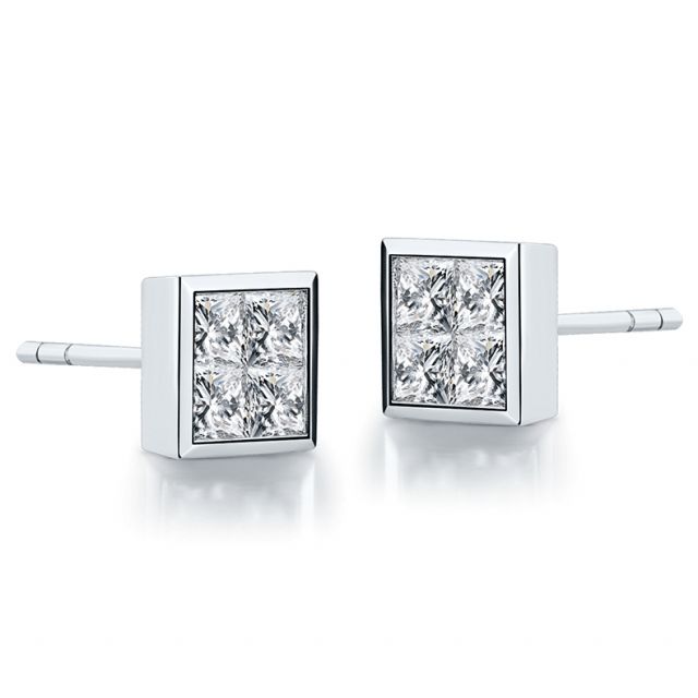 Boucles puces diamants princesse 0.40ct. Or blanc. Personnalisable