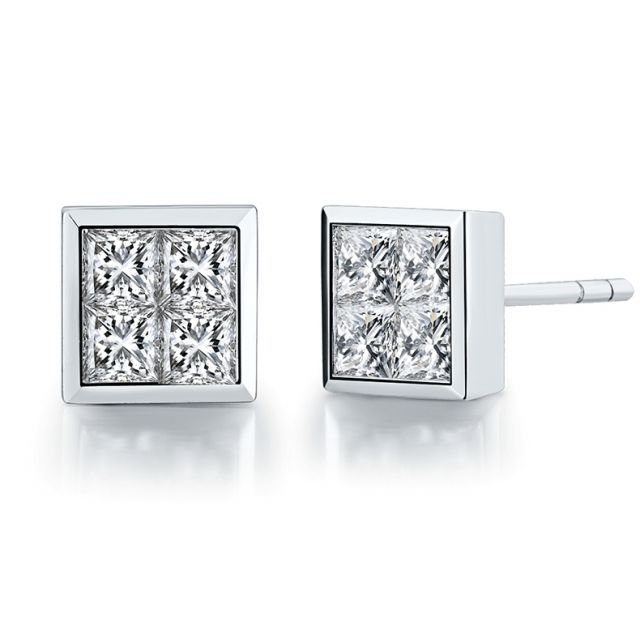 Boucles puces diamants princesse 0.40ct. Or blanc. Personnalisable