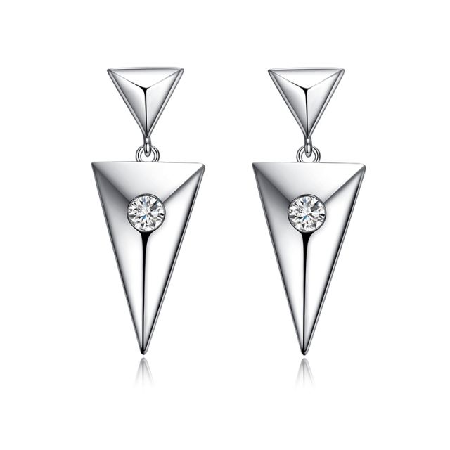 Pendants d'oreilles triangles Or blanc. Diamants 0.10ct