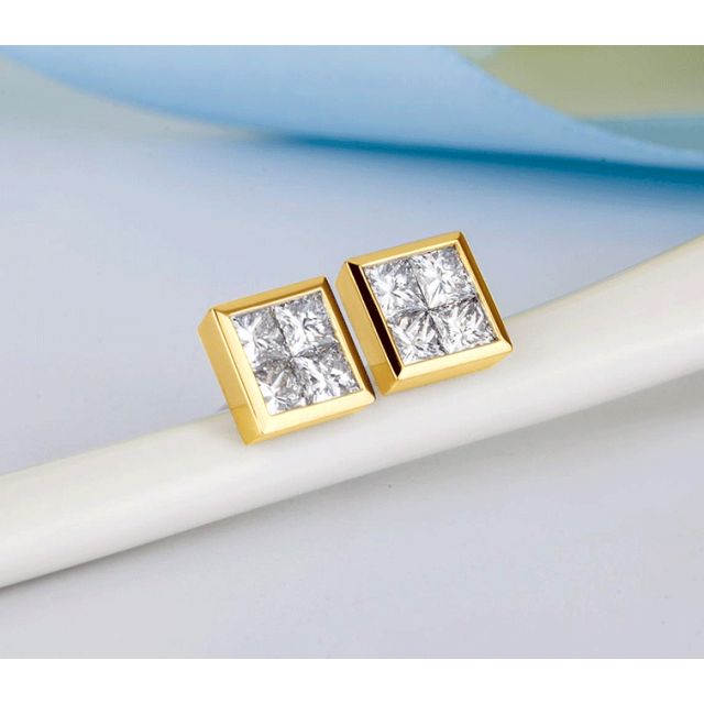 Puce d'oreille Personnalisable Diamant Princesse. Or jaune I Gemperles