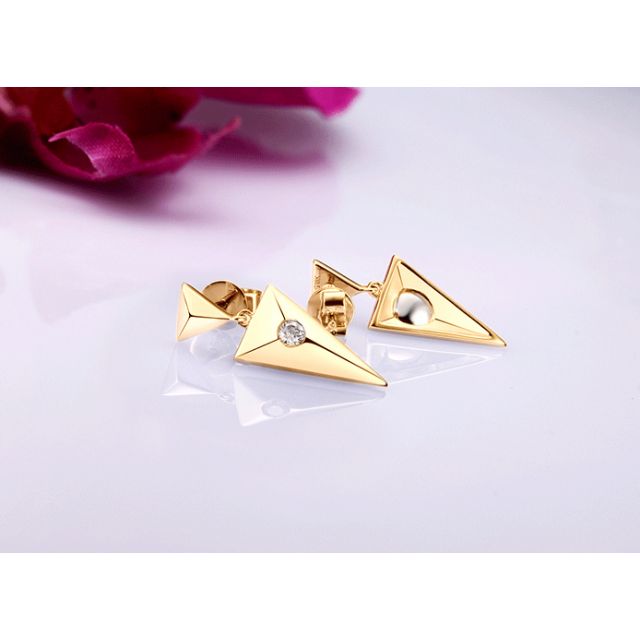 Pendants d'oreilles triangles Or jaune. Diamants 0.10ct