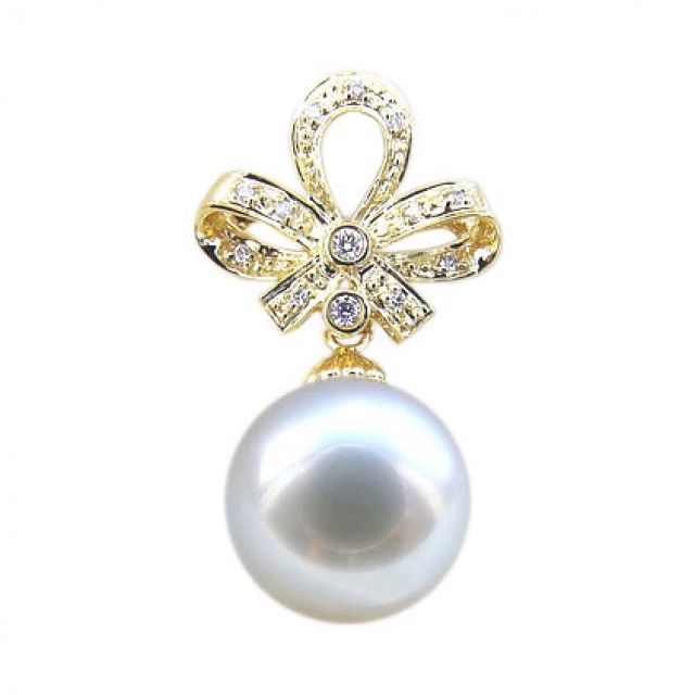 Pendentif noeud classique - Or jaune - Perle d'Australie blanche