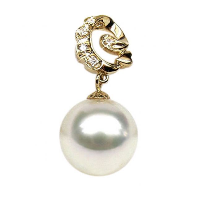 Pendentif création - Perle d'Australie blanche - Or jaune, diamants