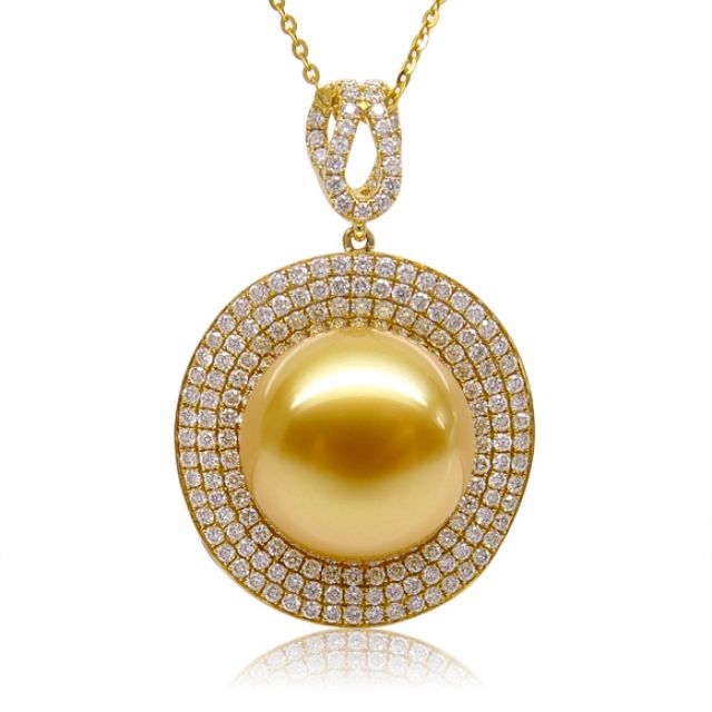 Pendentif haute joaillerie. Or jaune, perle dorée d'Australie