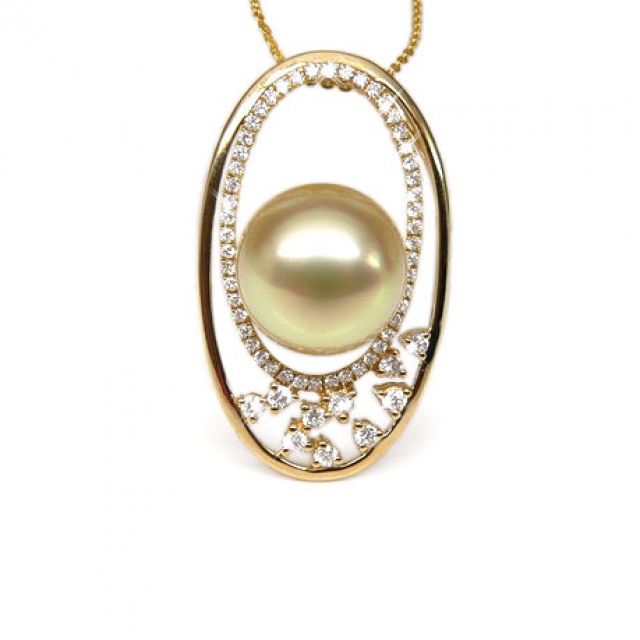 Pendentif haute joaillerie - Ellipse - Perle d'Australie dorée