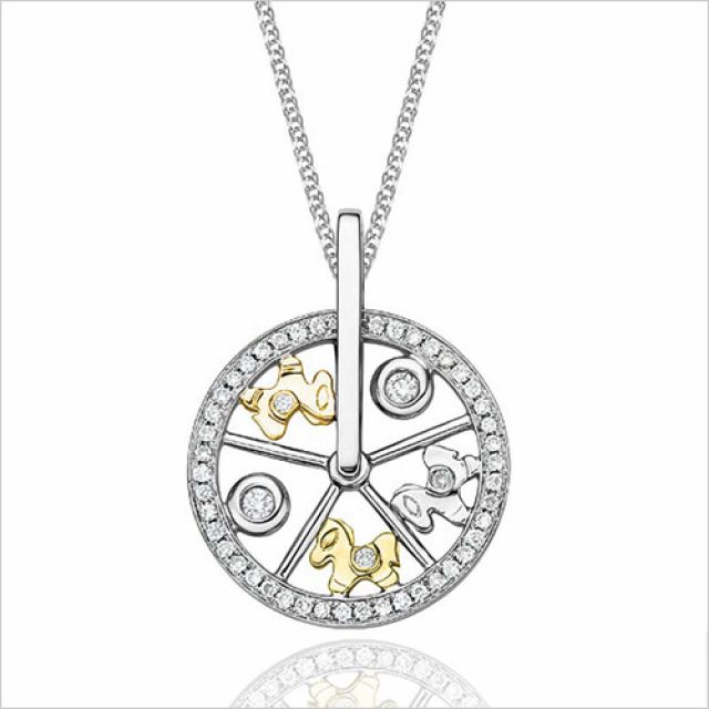 Pendentif 3 chevaux sur carroussel - 2 ors 18cts - Diamants 0.215ct