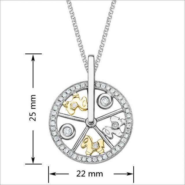 Pendentif 3 chevaux sur carroussel - 2 ors 18cts - Diamants 0.215ct